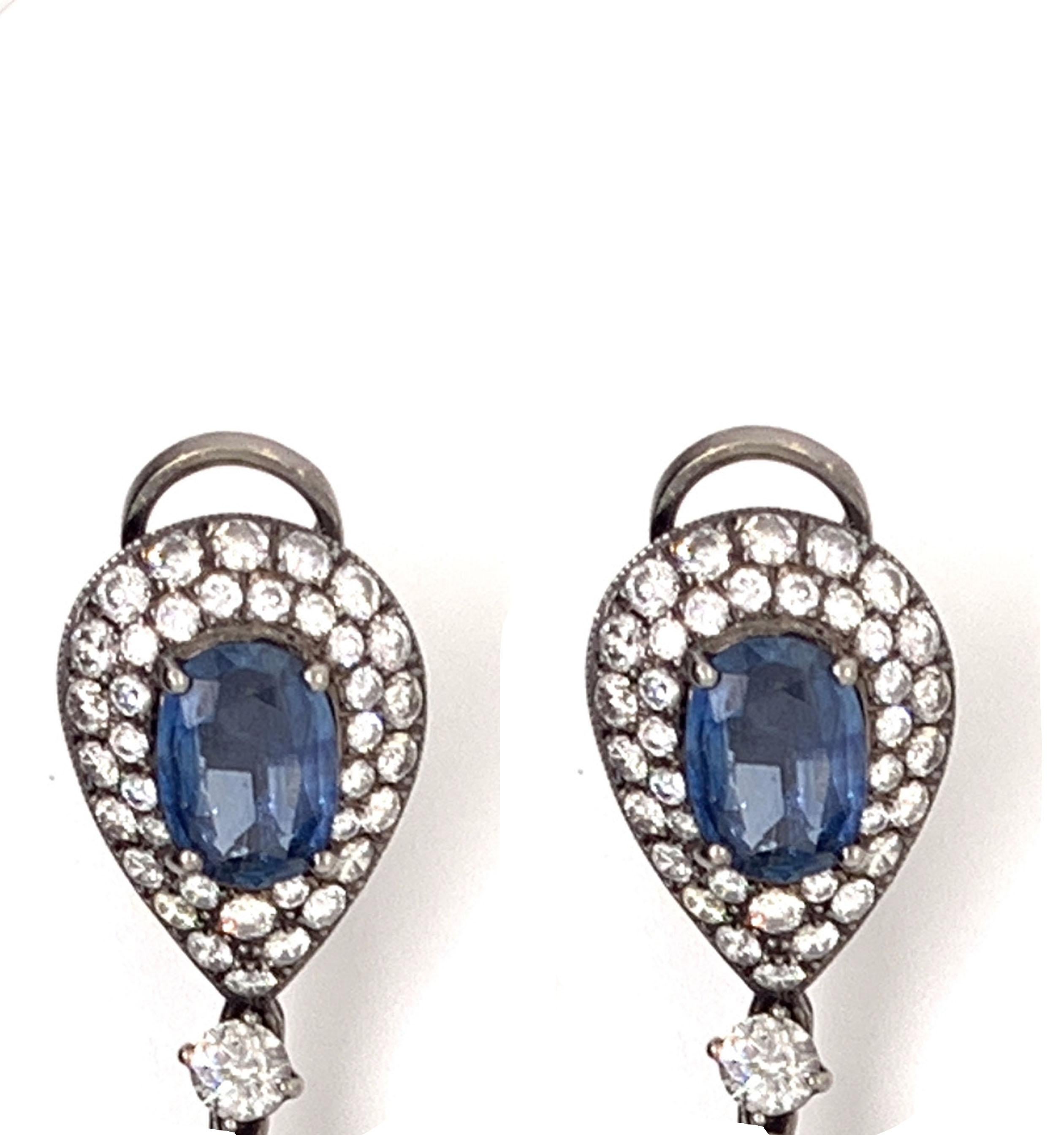 Marquise Cut Sophia D, 39.38 Carat Sapphire Earring set in Oxidized White Gold For Sale
