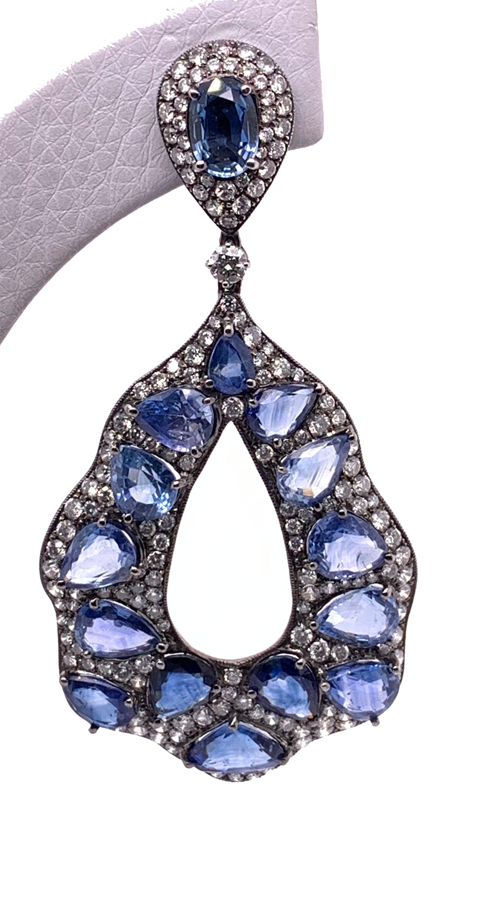 Sophia D, 39.38 Carat Sapphire Earring set in Oxidized White Gold In New Condition For Sale In New York, NY