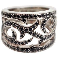18 Karat White Gold and Black Sapphire Wide Fashion Band Ring