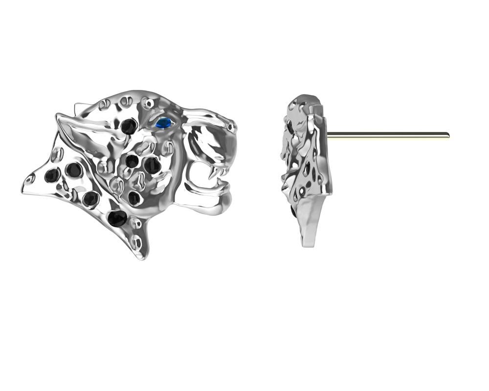Contemporain Clous d'oreilles léopard en or blanc 18 carats et diamants noirs tachetés en vente