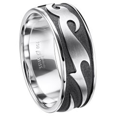 18 Karat White Gold and Black Tribal Design Band