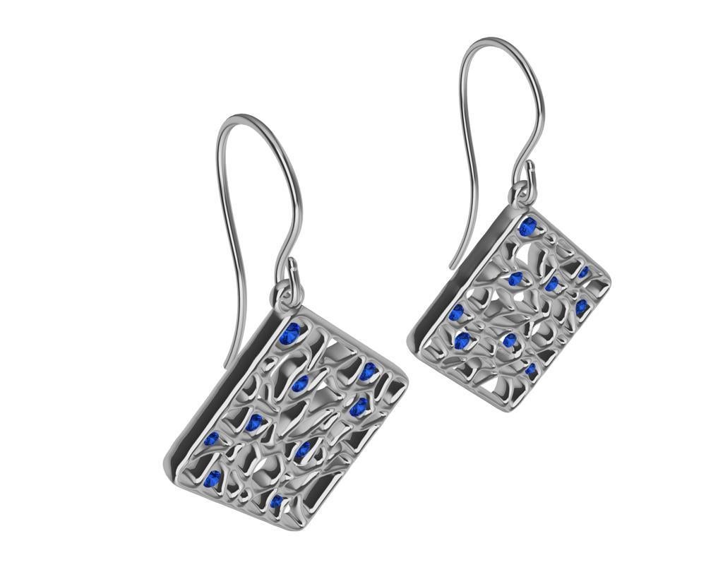 18 Karat White Gold and Blue Sapphire Seaweed  Dangle Earrings, Tiffany designer , Thomas Kurilla has the ocen as a playground, researchlab, and a inspirational sketchbook. This is the  
