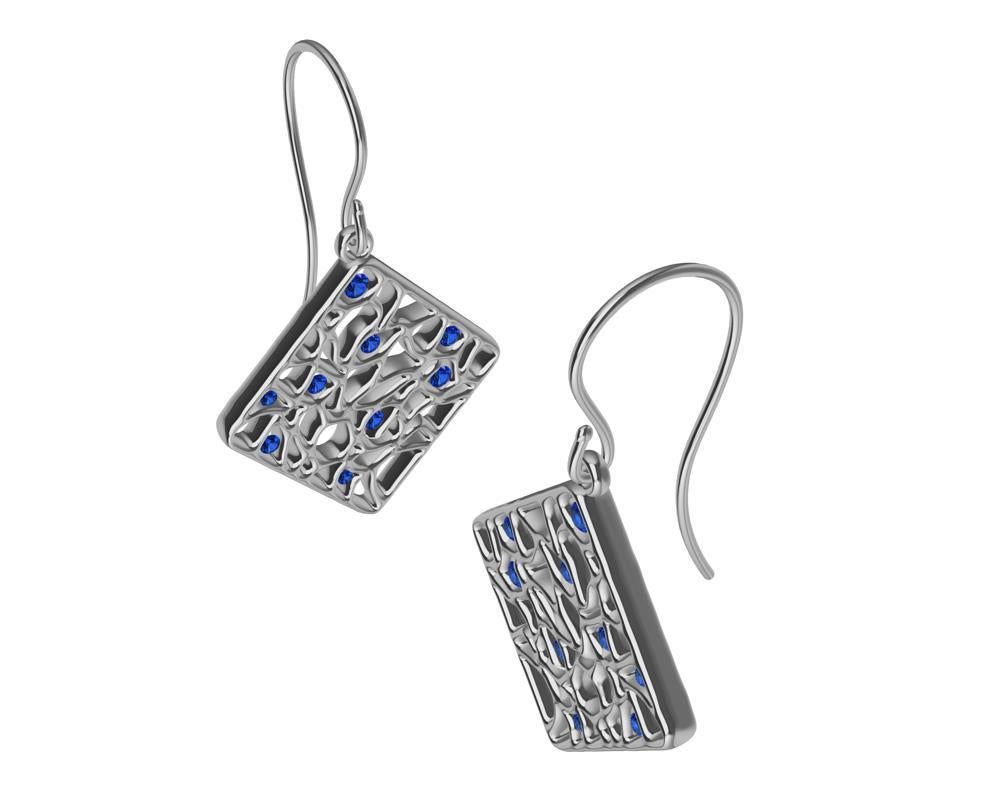 18 Karat White Gold and Blue Sapphire Seaweed Dangle Earrings For Sale 3