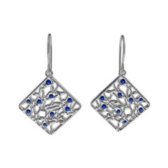18 Karat White Gold and Blue Sapphire Seaweed Dangle Earrings