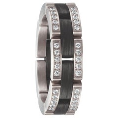 18 Karat White Gold and Carbon Fiber Collapsible Link Diamond Band