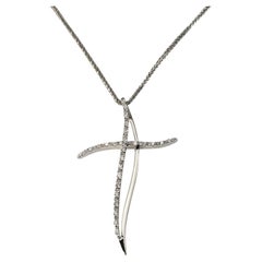 Collana con ciondolo a croce in oro bianco 18 carati e pietre chiare #22220