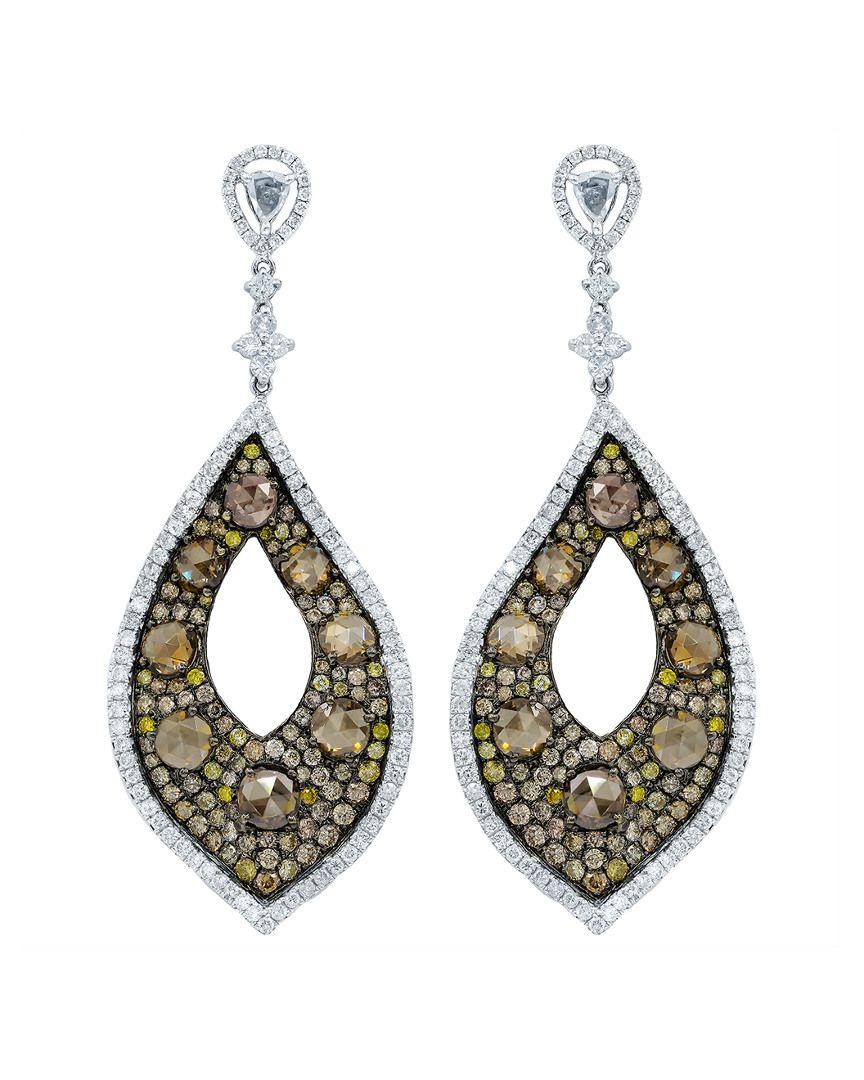 Mixed Cut 18 Karat White Gold and Colored Diamond Earrings For Sale