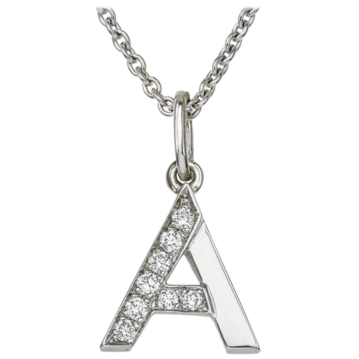 18 Karat White Gold and Diamond A-Initial Necklace/Pendant For Sale