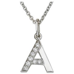 18 Karat White Gold and Diamond A-Initial Necklace/Pendant