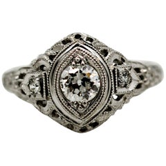 18 Karat White Gold and Diamond Art Deco Style Filigree Ring