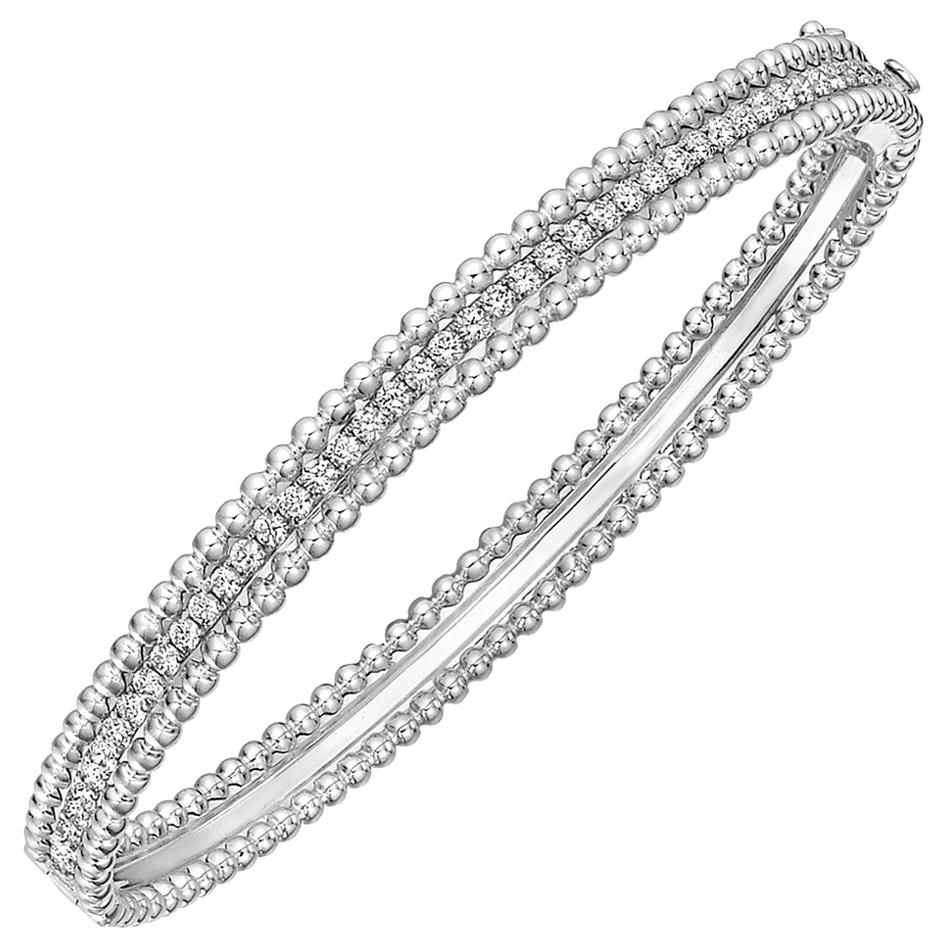 18 Karat White Gold and Diamond Bead Border Bangle For Sale