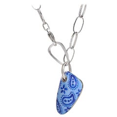 18 Karat White Gold and Diamond Blue Paisley Pendant Necklace