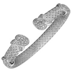 18 Karat White Gold and Diamond Brushed Finish Bangle Bracelet with Open Center