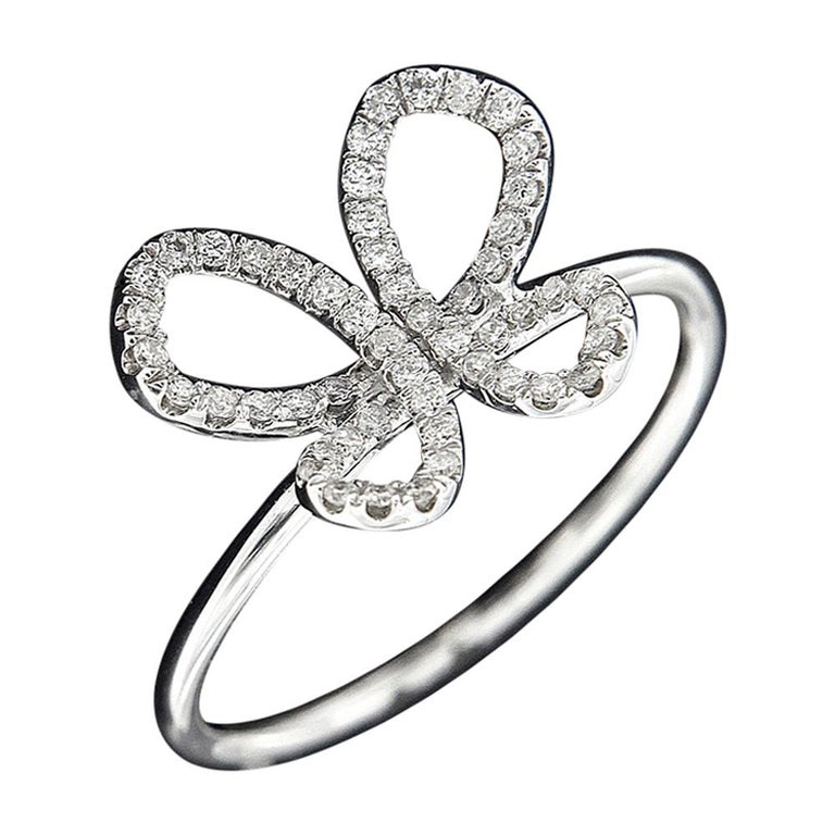 18 Karat White Gold and Diamond Butterfly Ring For Sale