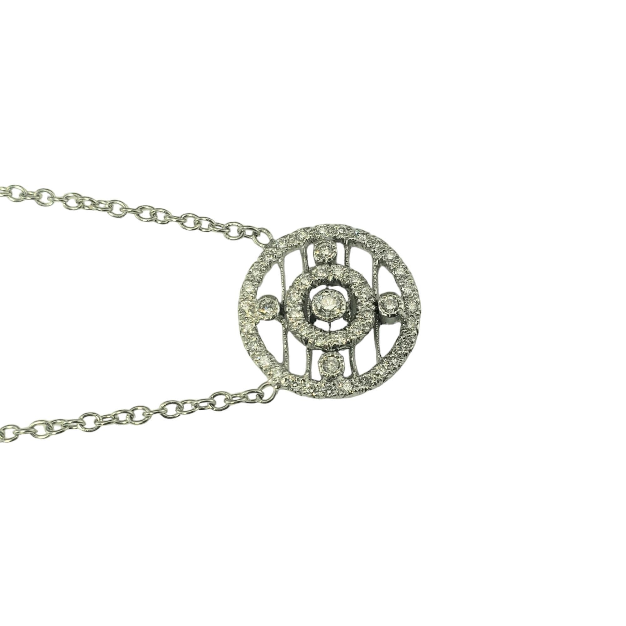Brilliant Cut 18 Karat White Gold and Diamond Circle Pendant Necklace #16824 For Sale