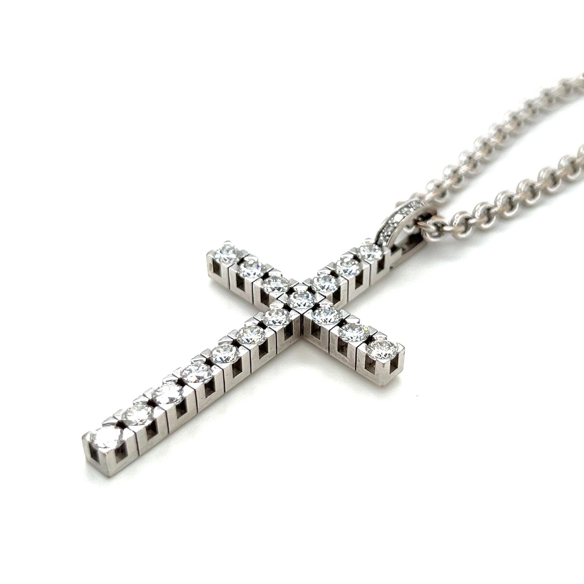 Modern 18 Karat White Gold and Diamond Cross Pendant with Chain by Meister For Sale