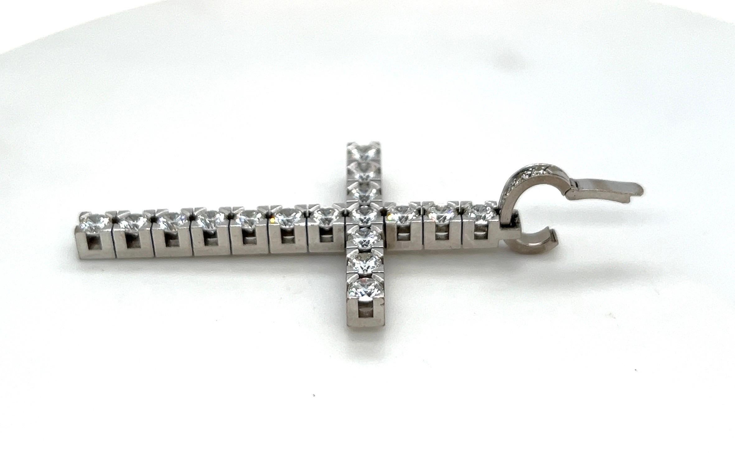 Women's or Men's 18 Karat White Gold and Diamond Cross Pendant with Chain by Meister For Sale