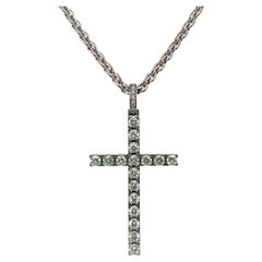 Vintage 18 Karat White Gold and Diamond Cross Pendant with Chain by Meister
