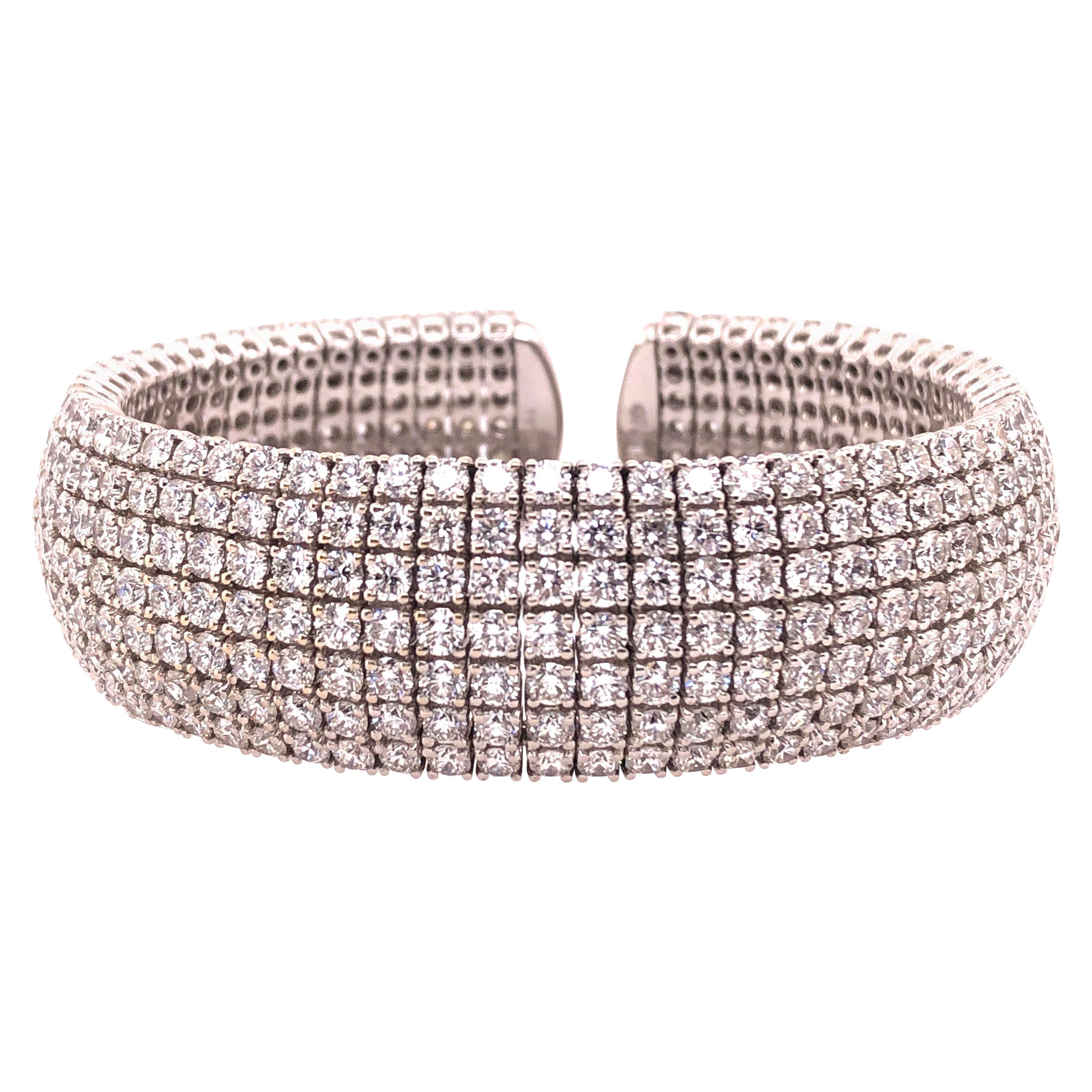 18 Karat White Gold and Diamond Cuff Bracelet Weighing Approx 32.89 Carat For Sale