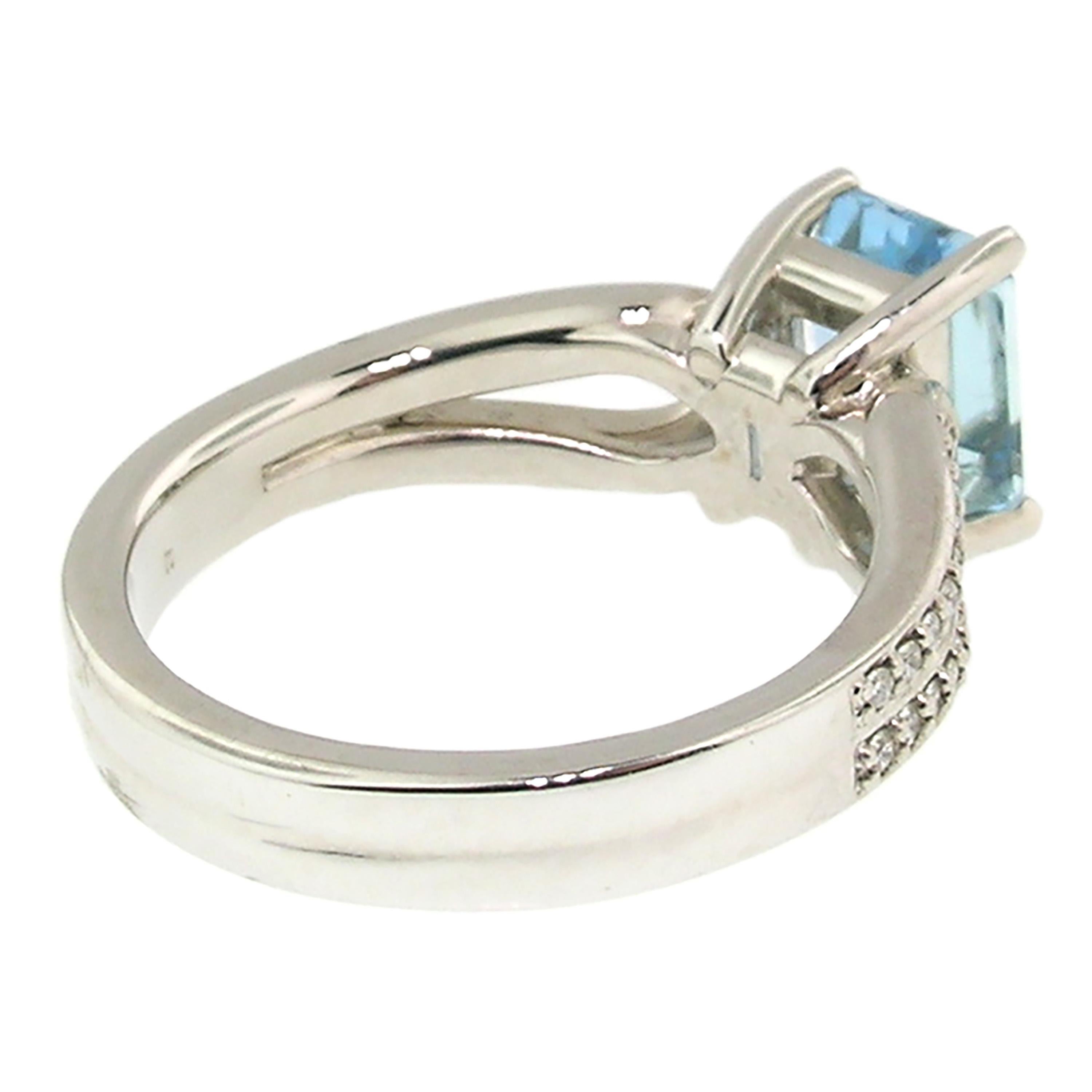 Women's 18 Karat White Gold and Diamond Custom Ring with 1.63 Carat Aquamarine