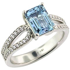 18 Karat White Gold and Diamond Custom Ring with 1.63 Carat Aquamarine