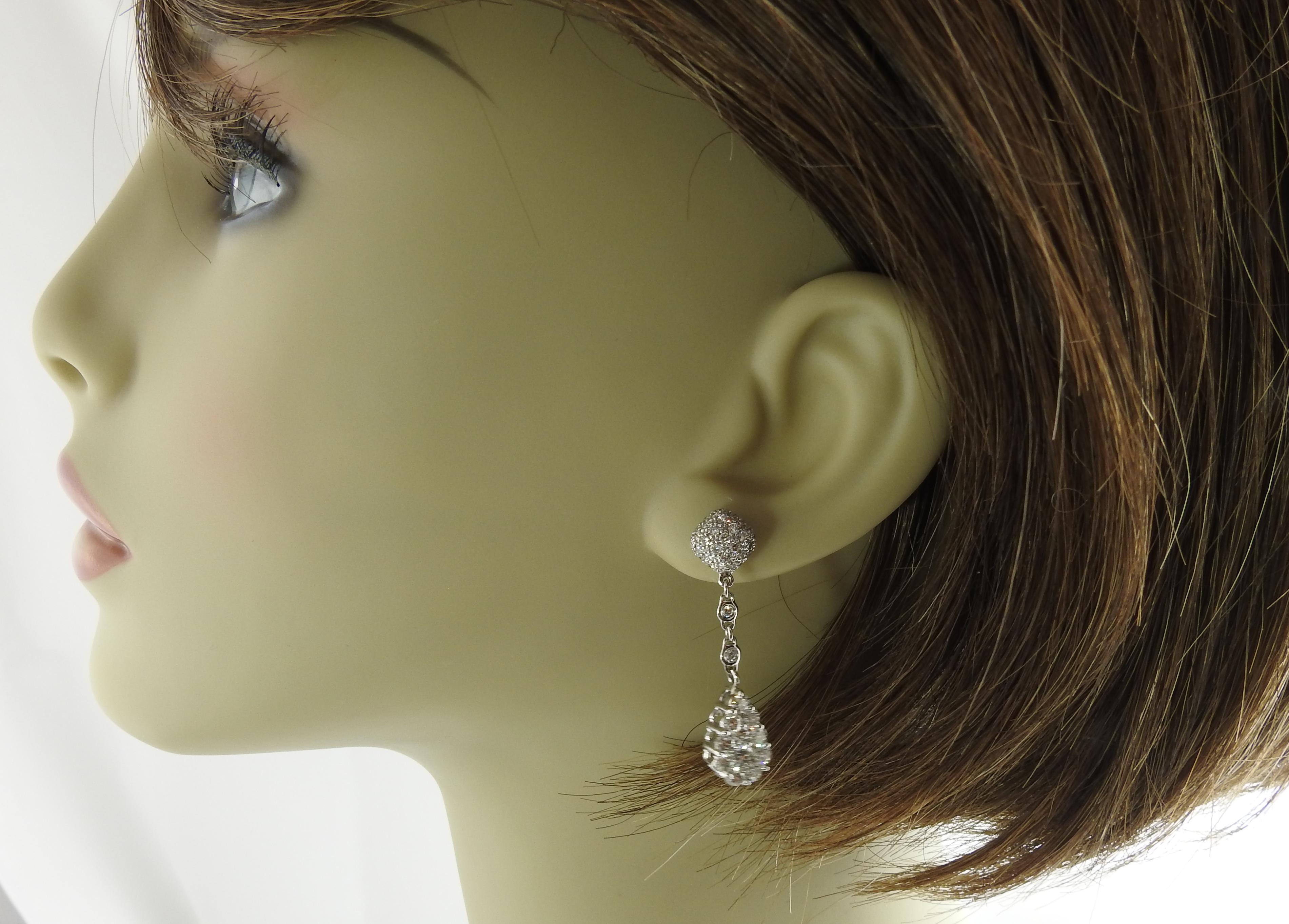 18 Karat White Gold and Diamond Dangle Earrings 2