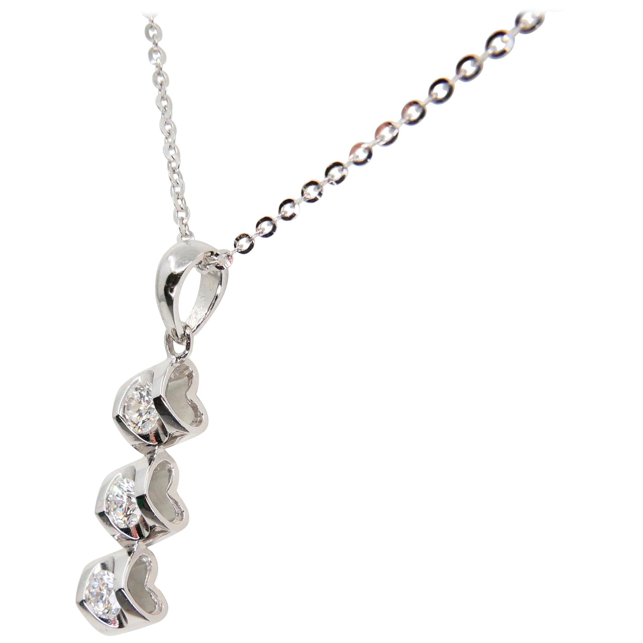 18 Karat White Gold and Diamond Drop Pendant Drop Necklace, Heart Shaped Motif