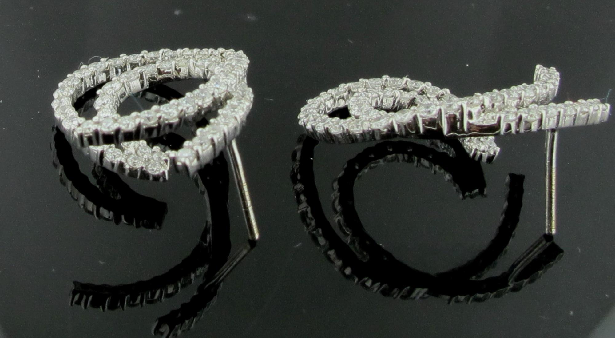 18 Karat White Gold and Diamond Earrings in Double Swirl In Excellent Condition In Palm Desert, CA