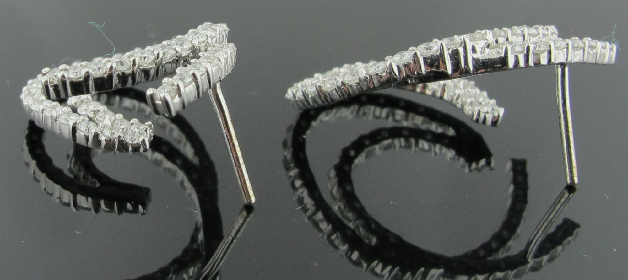 Women's or Men's 18 Karat White Gold and Diamond Earrings in Double Swirl