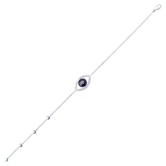 18 Karat White Gold and Diamond Evil Eye Bracelet