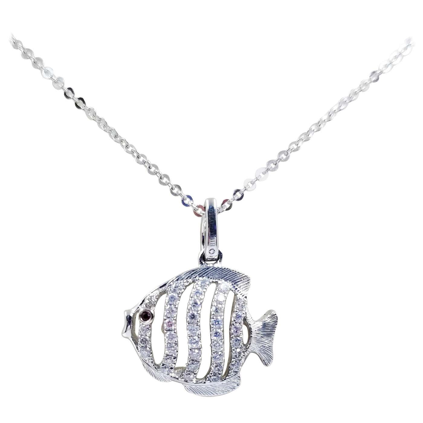 Diamond Fish Chain 18 Karat White Gold and Diamond Fish Necklace For Sale at 1stDibs ...
