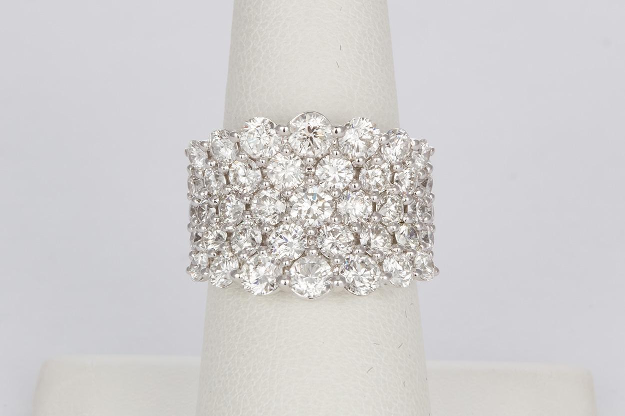 Women's 18 Karat White Gold and Diamond Five-Row Cluster Fashion Ring 3.65 Carat