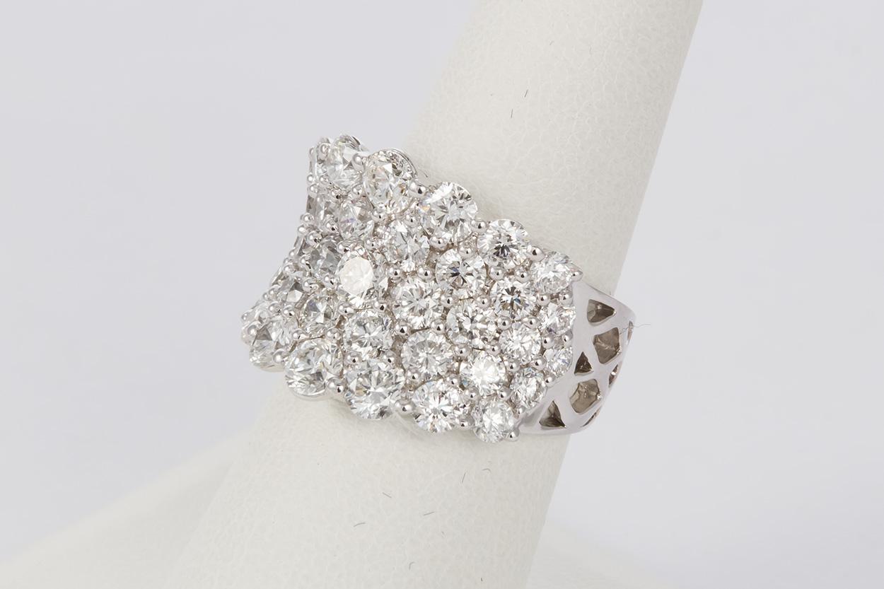 18 Karat White Gold and Diamond Five-Row Cluster Fashion Ring 3.65 Carat 1