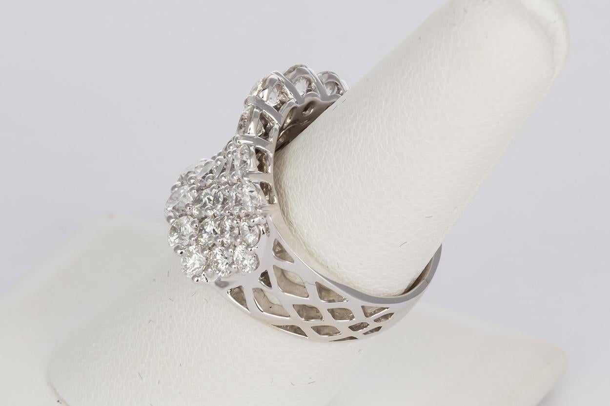 18 Karat White Gold and Diamond Five-Row Cluster Fashion Ring 3.65 Carat 2