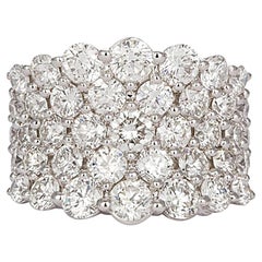 18 Karat White Gold and Diamond Five-Row Cluster Fashion Ring 3.65 Carat