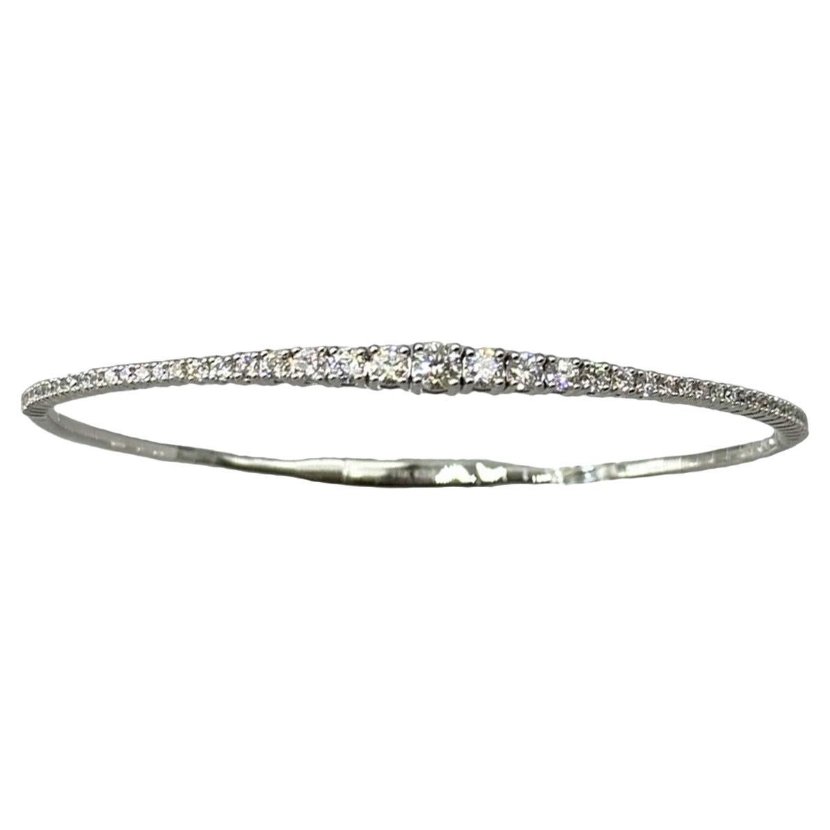 18 Karat White Gold and Diamond Flexible Bangle Bracelet For Sale