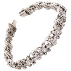 Vintage 18 Karat White Gold and Diamond Floral Design Link Bracelet