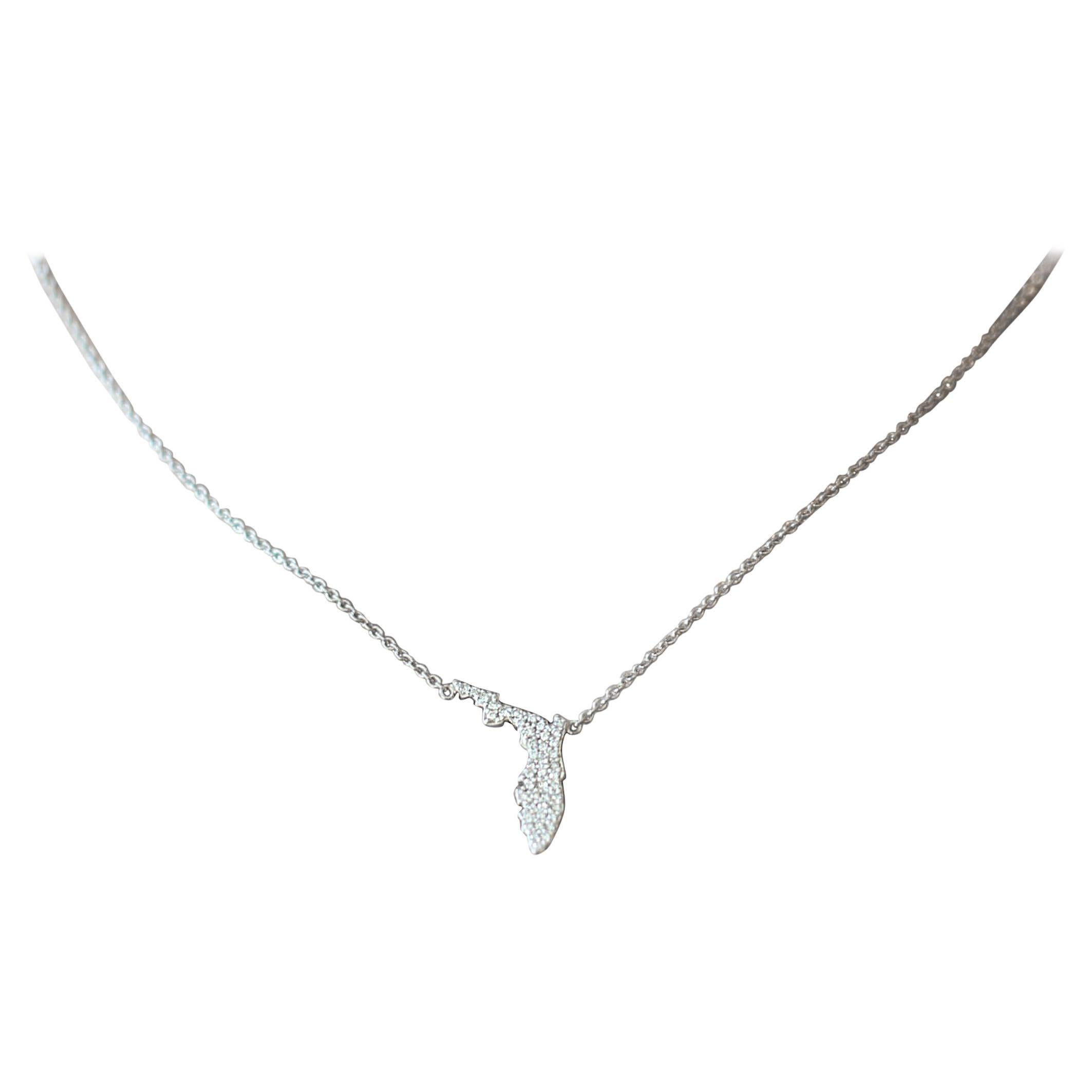 18 Karat White Gold and Diamond Florida State Necklace For Sale