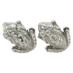 18 Karat White Gold and Diamond Frog Clip-On Earrings