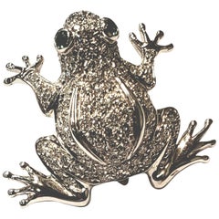 18 Karat White Gold and Diamond Frog Pin with Emerald Eyes by Aldo Garavelli