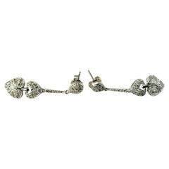 Vintage 18 Karat White Gold and Diamond Heart Dangle Earrings #15269
