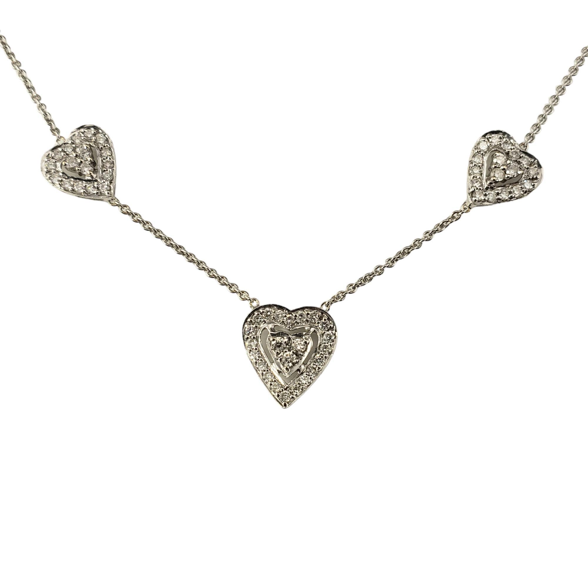 18 Karat White Gold and Diamond Heart Station Necklace #18273 In Good Condition For Sale In Washington Depot, CT