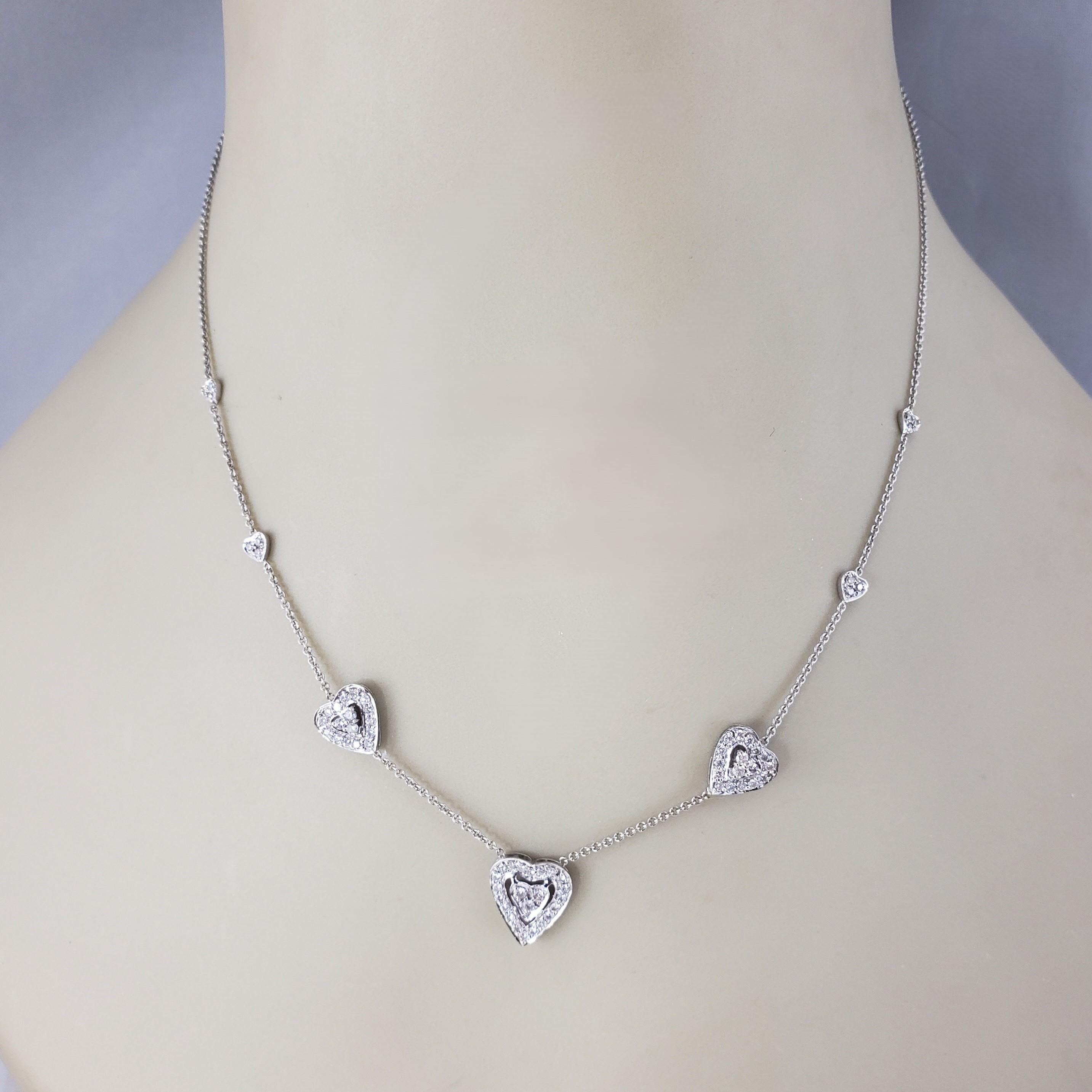 Women's 18 Karat White Gold and Diamond Heart Station Necklace #18273 For Sale