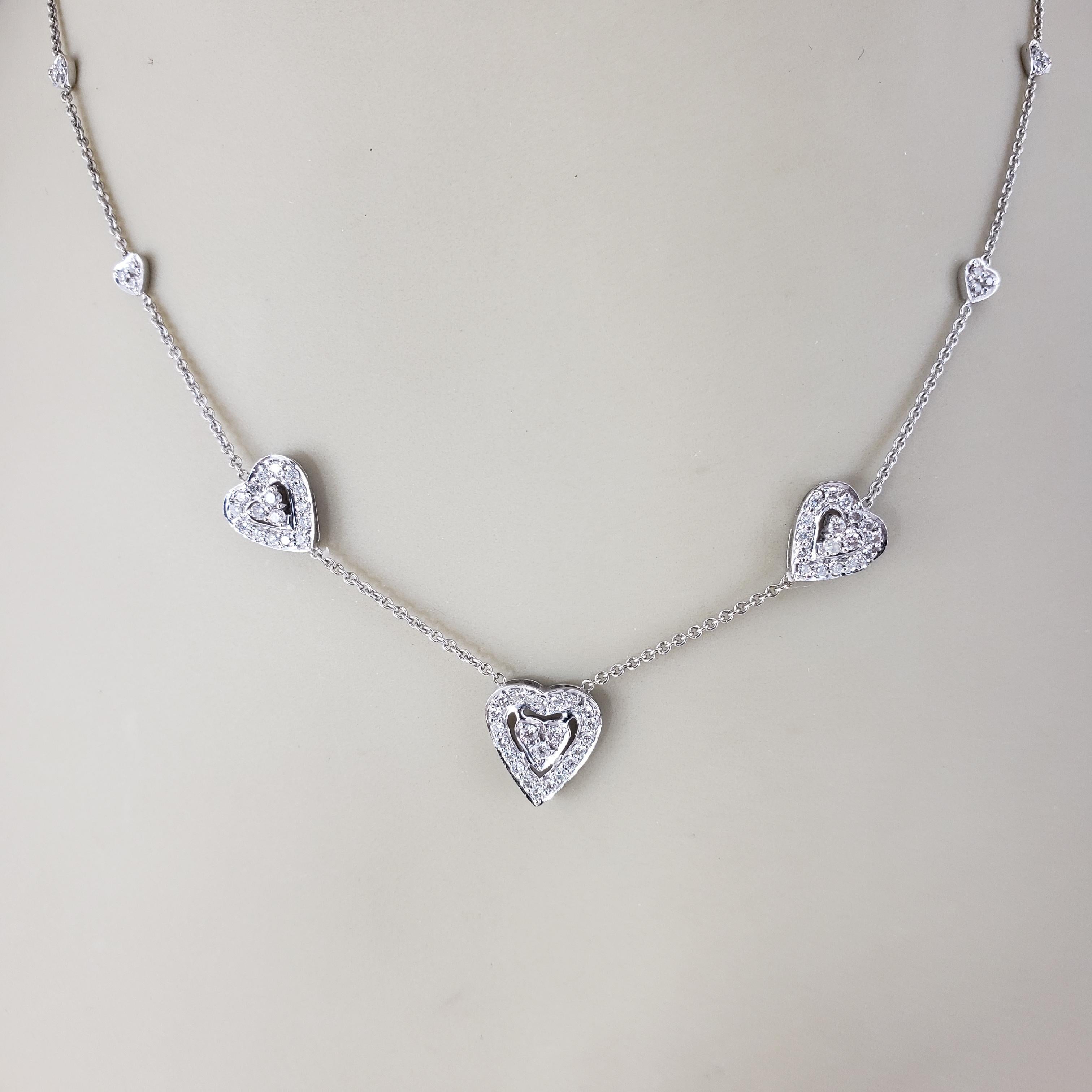 18 Karat White Gold and Diamond Heart Station Necklace #18273 For Sale 1