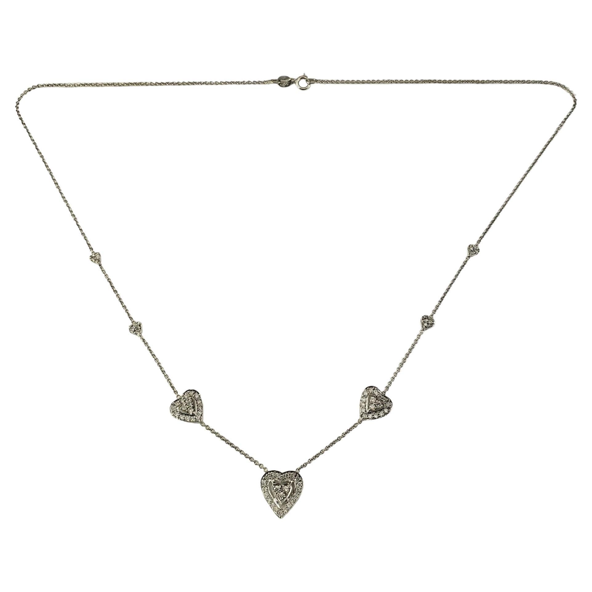 18 Karat White Gold and Diamond Heart Station Necklace #18273 For Sale