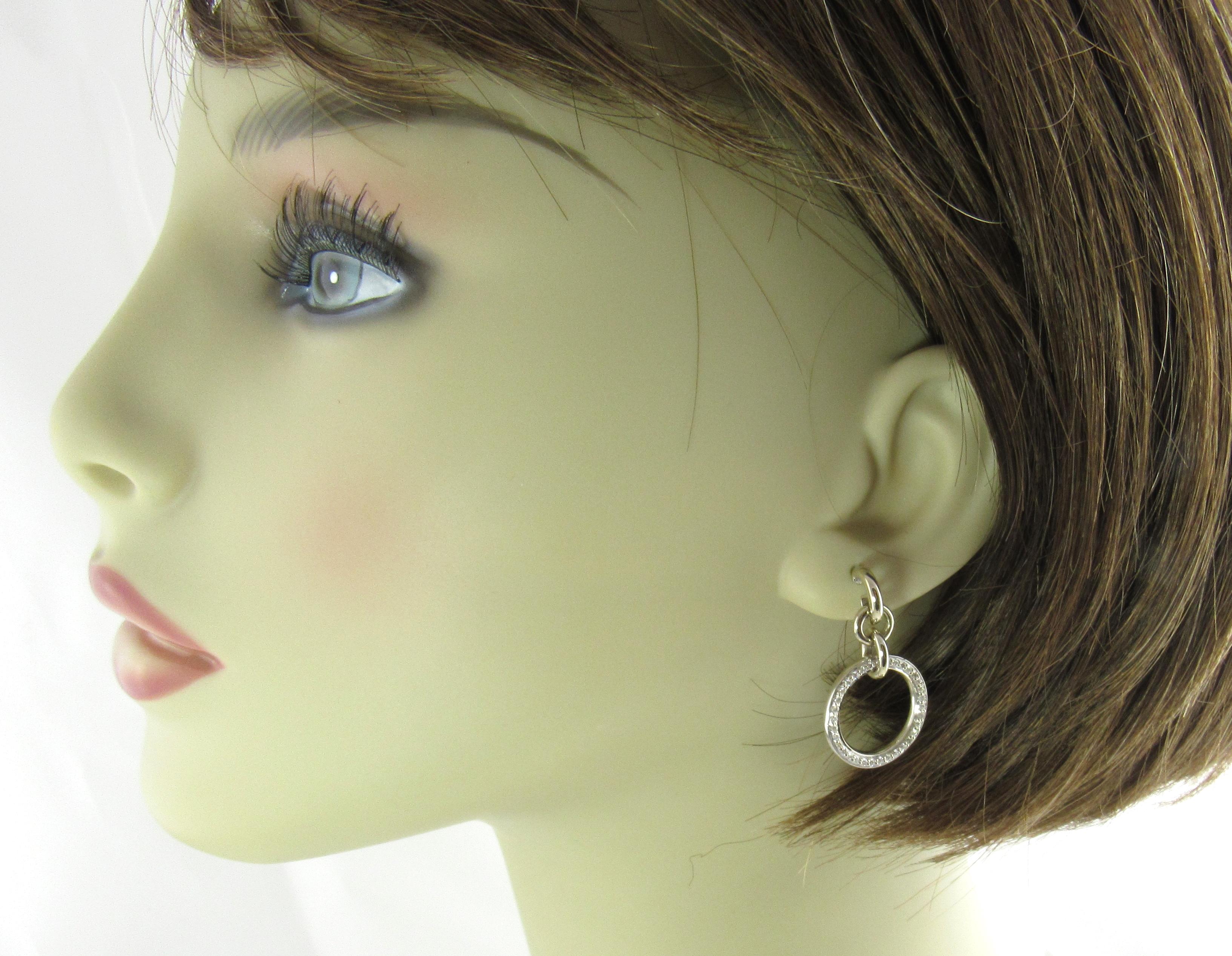 Women's 18 Karat White Gold and Diamond Hoop Earrings For Sale