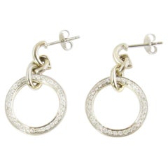 Vintage 18 Karat White Gold and Diamond Hoop Earrings