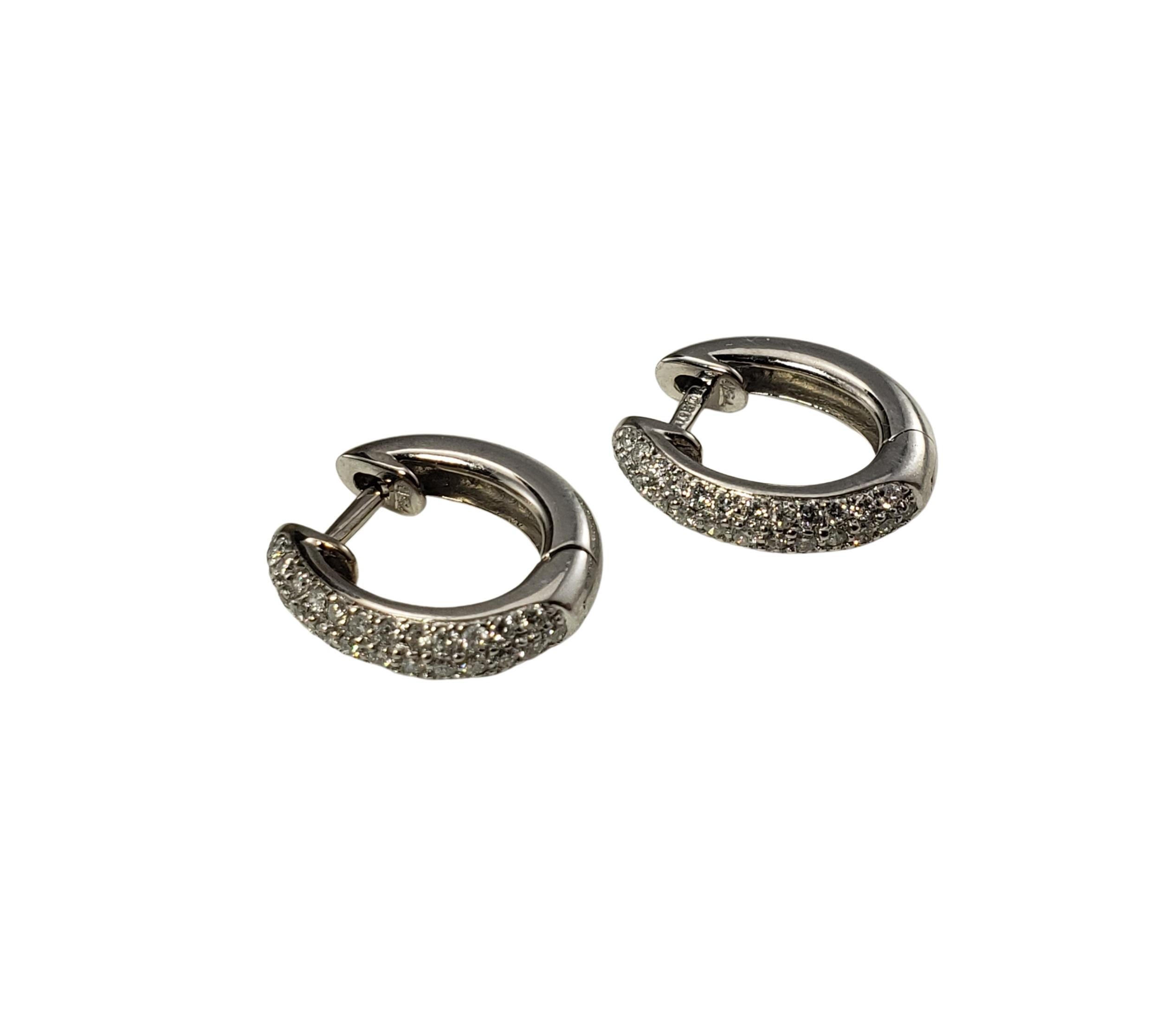 Brilliant Cut 18 Karat White Gold and Diamond Huggie Hoop Earrings For Sale