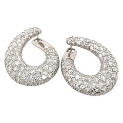 18 Karat White Gold and Diamond Italian Hoop Earrings