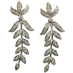 18 Karat White Gold and Diamond Leaf Earrings